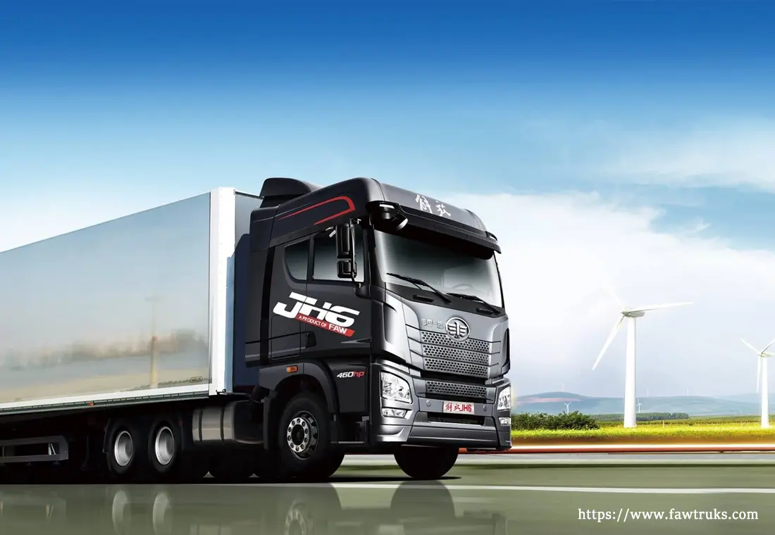 FAW JH6 tractor truck pulling a container trailer for Saudi Arabia logistics