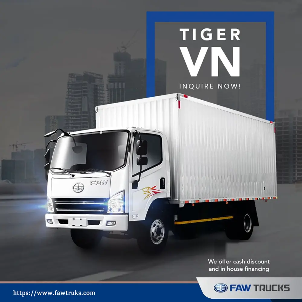 White FAW Tiger V 4x2 box truck for urban distribution