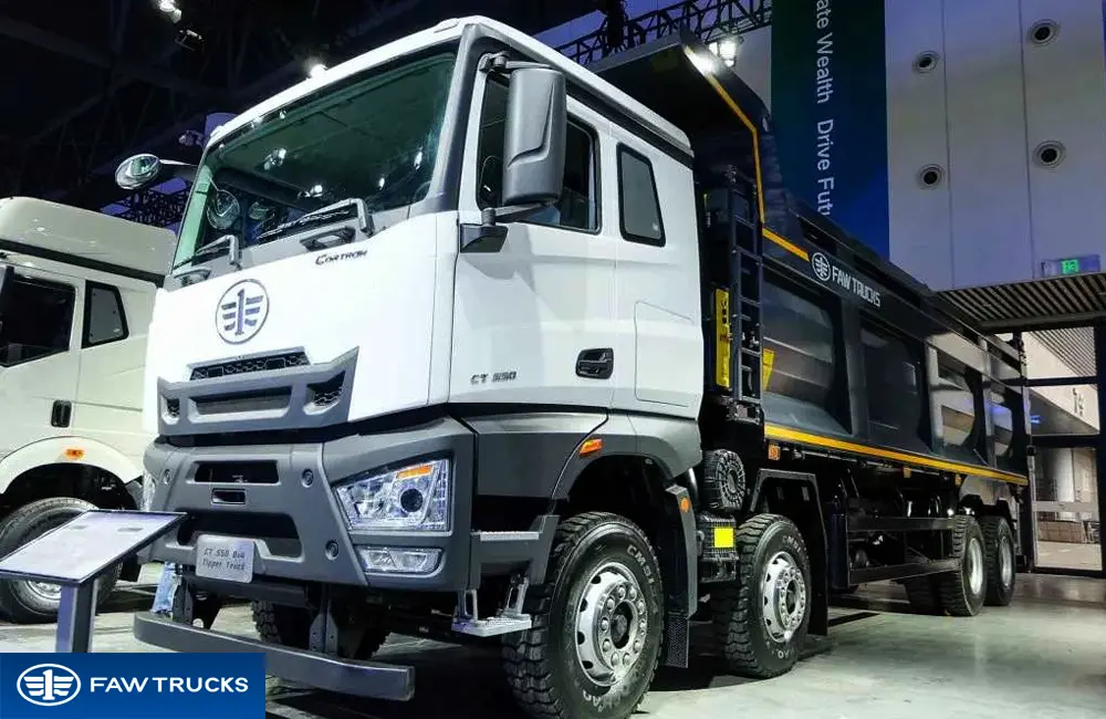 White CORTRON dump truck with FAW branding, featuring a heavy-duty tipper body for construction and mining applications.