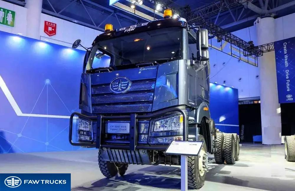 Front view of a white CORTRON heavy-duty tractor truck with FAW logo, chrome grille and overseas commercial vehicle styling.
