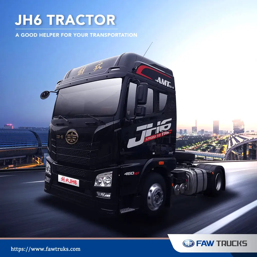 Black FAW JH6 6x4 tractor truck with 460 HP AMT transmission