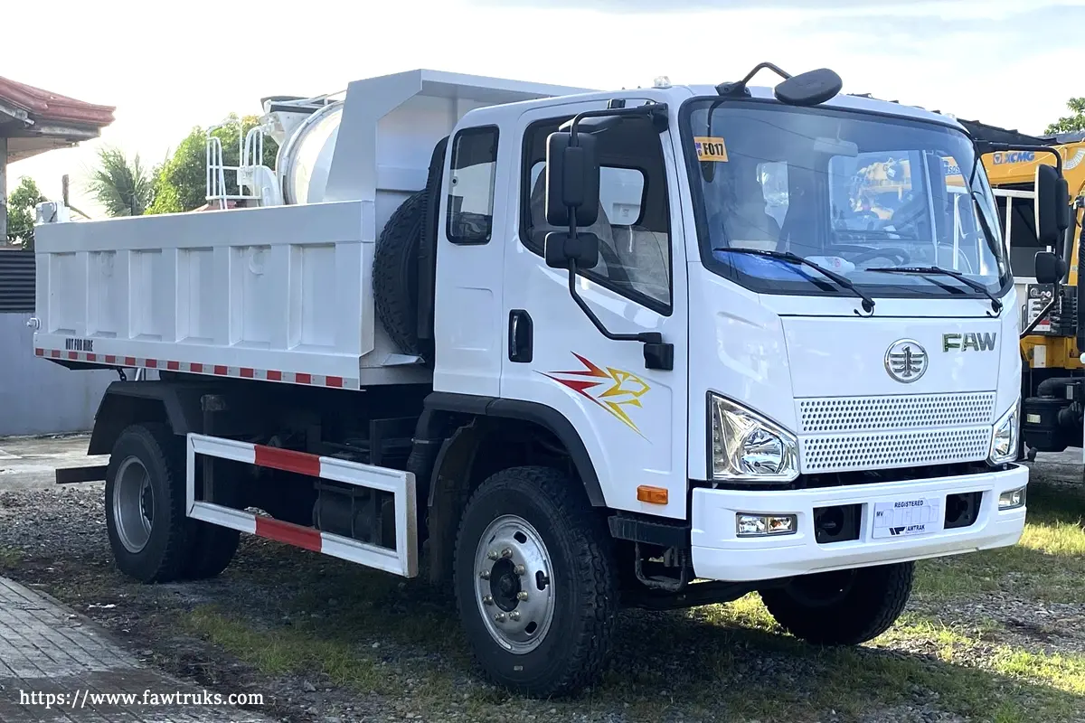 FAW Tiger 6G dump truck in the Philippines, white body with red and white side markers