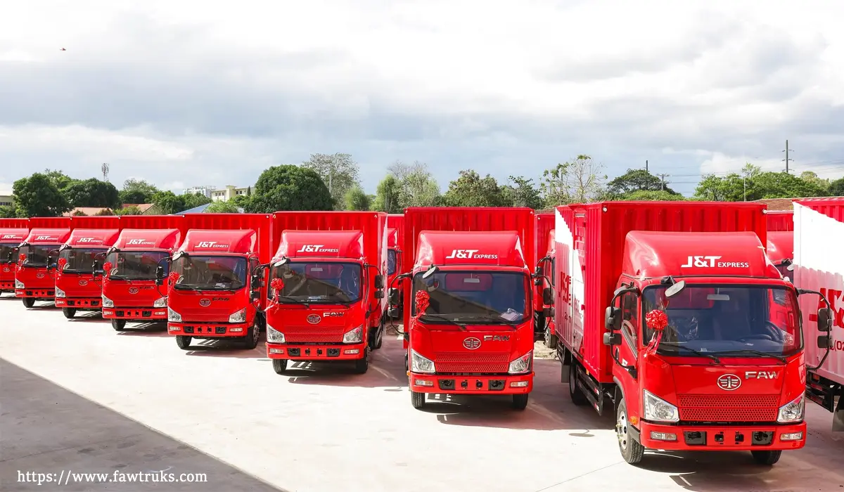 FAW Tiger light trucks delivered to J&T Express Philippines in red livery