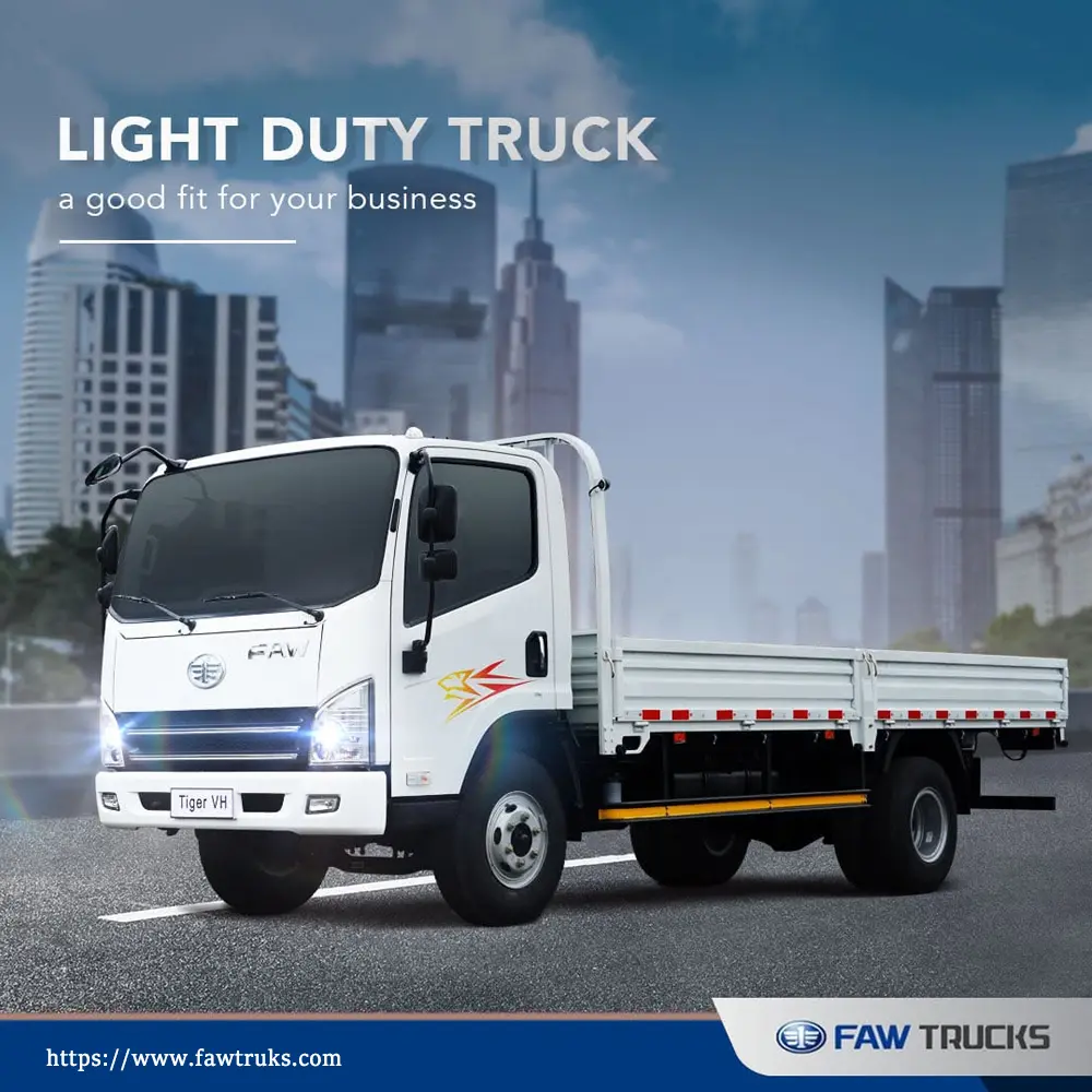 Red FAW Tiger V 4x2 cargo truck with open body