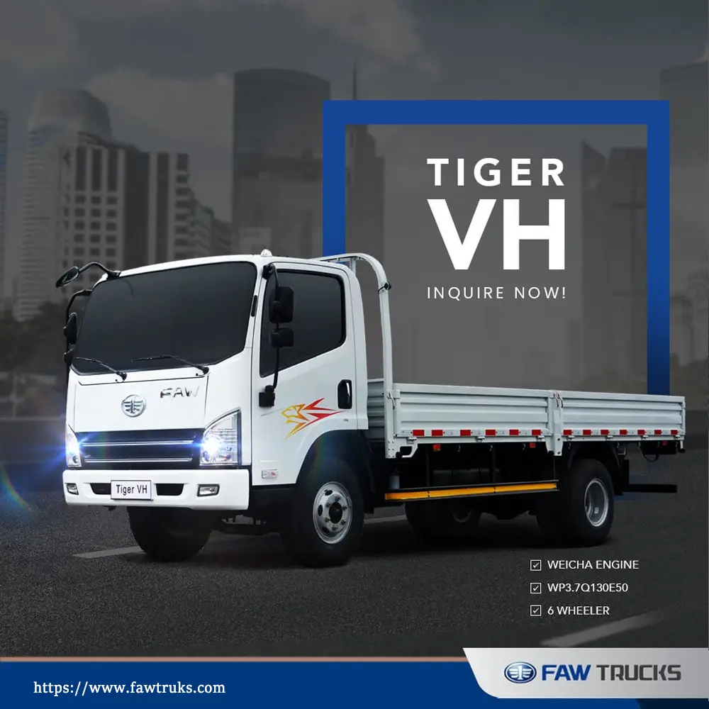 Red FAW Tiger V 4x2 cargo truck with open body